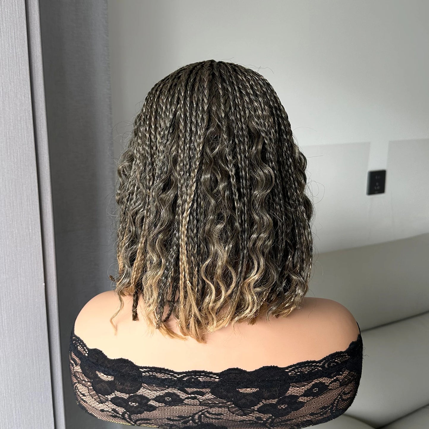 Short Braided Wig With Free Tress Box Braid Bob Wigs For Women's