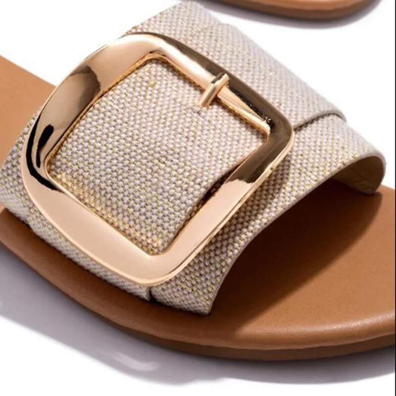 Beach Summer One-word Buckle Slippers Women Leopard Print