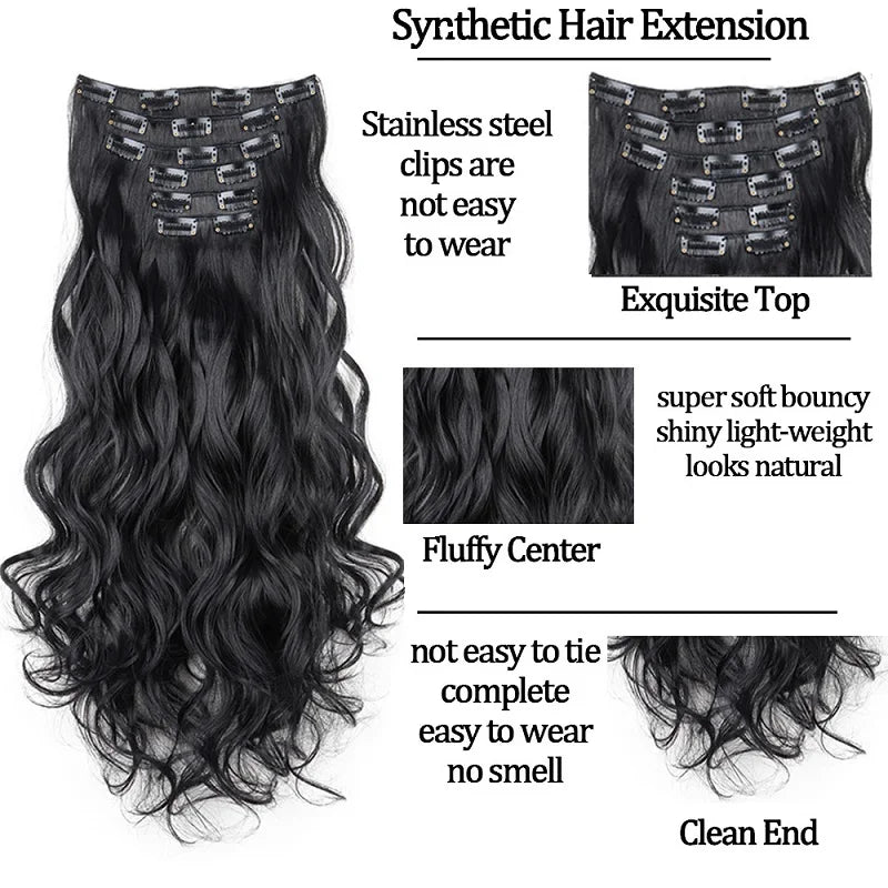 WIGSIN 24Inch Synthetic Long Wavy Curly Clip-In Hair Extensions Hairpieces Daily Hair Accessories for Women