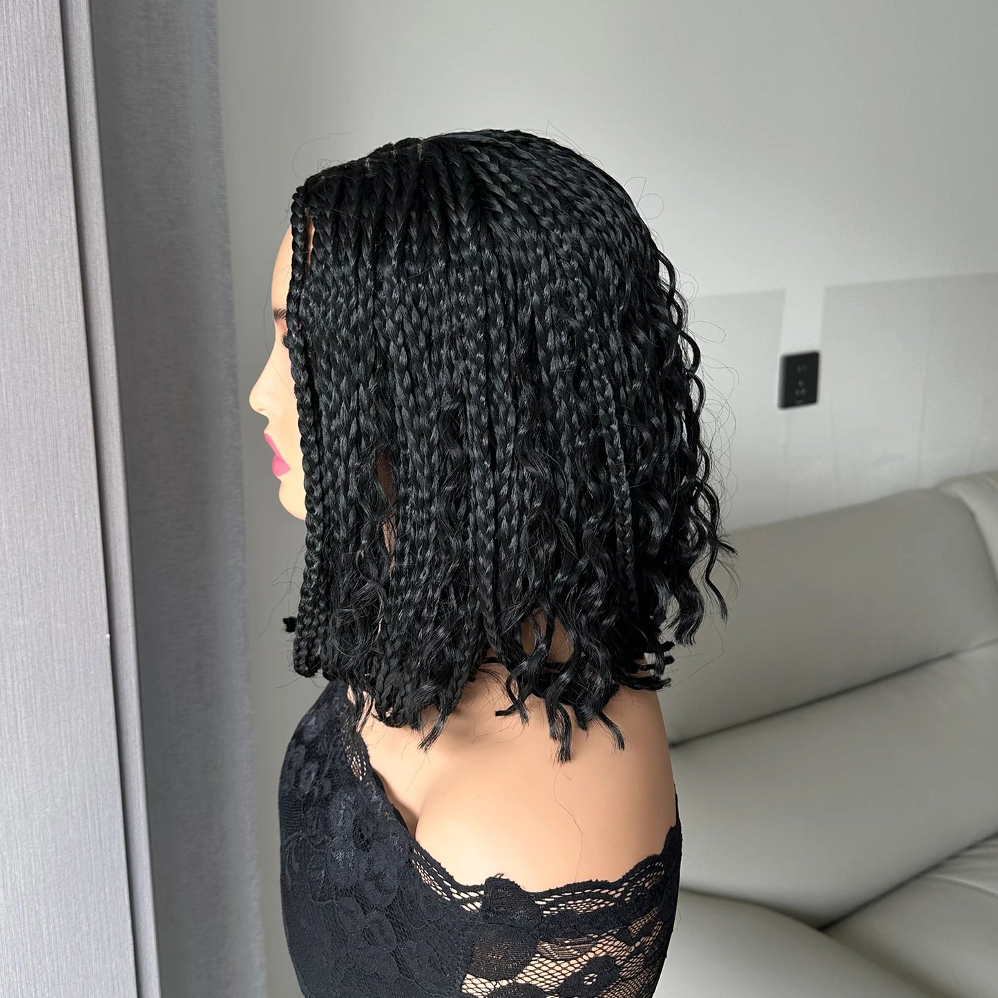Short Braided Wig With Free Tress Box Braid Bob Wigs For Women's
