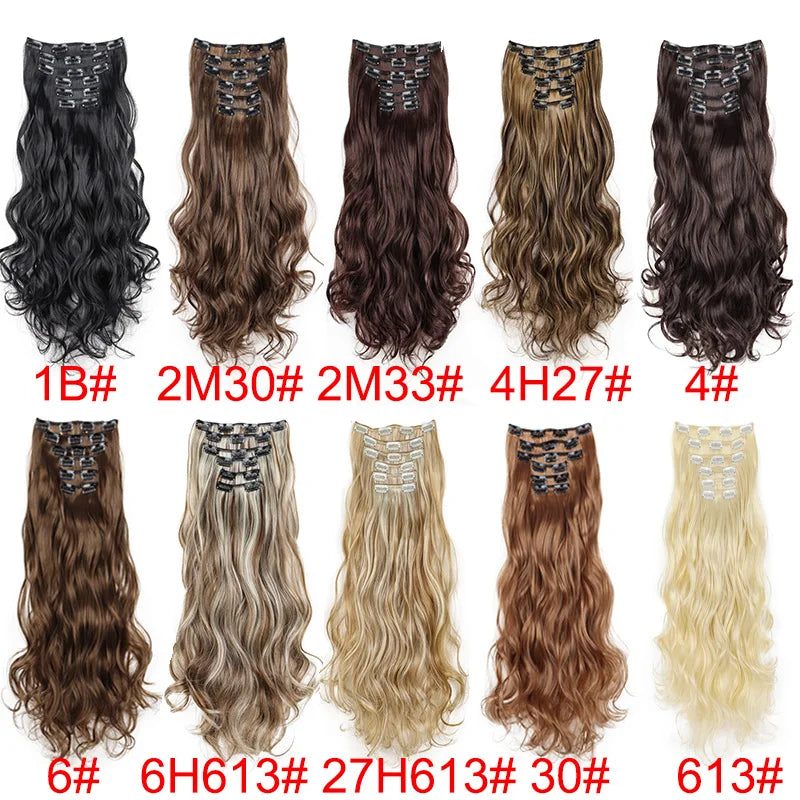 WIGSIN 24Inch Synthetic Long Wavy Curly Clip-In Hair Extensions Hairpieces Daily Hair Accessories for Women