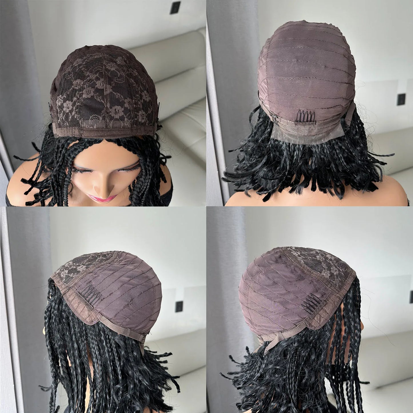 Short Braided Wig With Free Tress Box Braid Bob Wigs For Women's