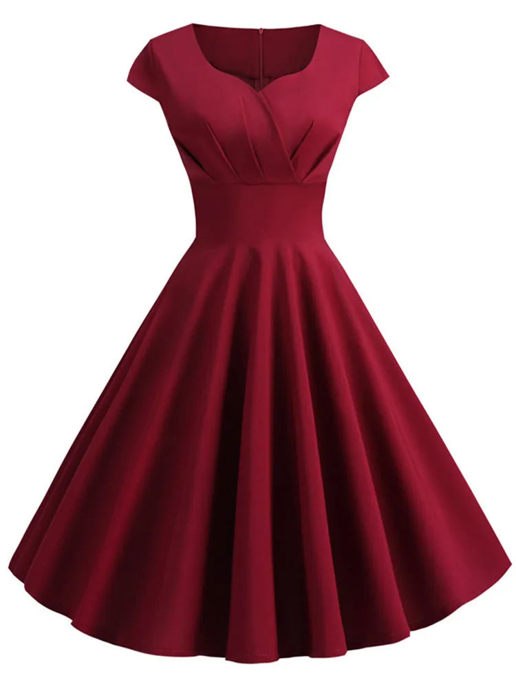 Pink Summer Dress Lady V Neck Big Swing Vintage