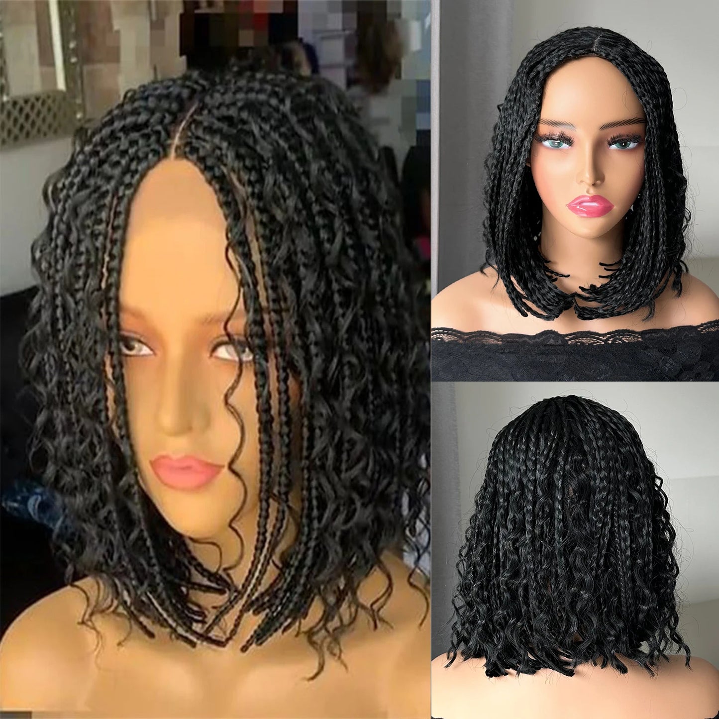 Short Braided Wig With Free Tress Box Braid Bob Wigs For Women's