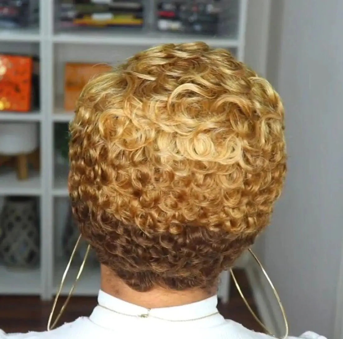 WIGERA Synthetic Short Hairstyle Curly Pixie Cut Bob Wig Glond Brown/ Black/Wine Red Hair Colored Wigs For Women