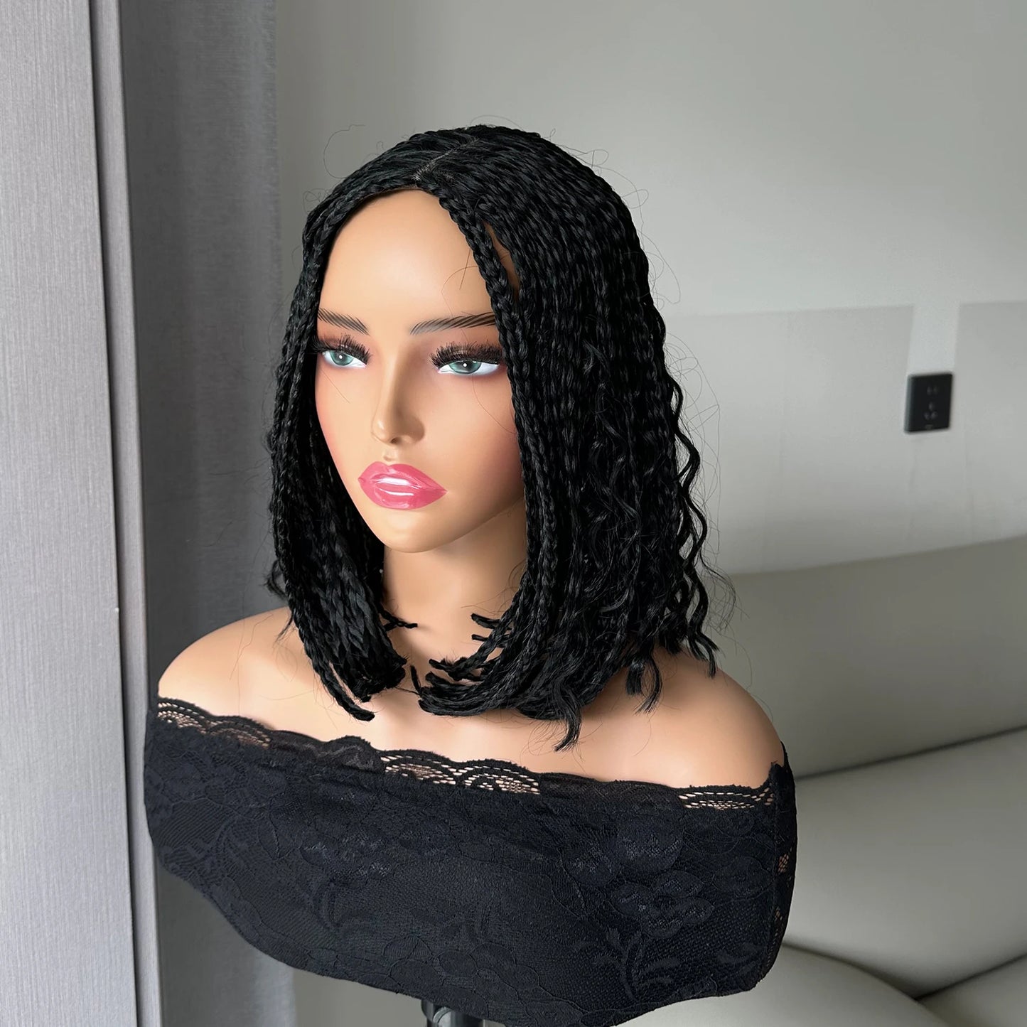 Short Braided Wig With Free Tress Box Braid Bob Wigs For Women's
