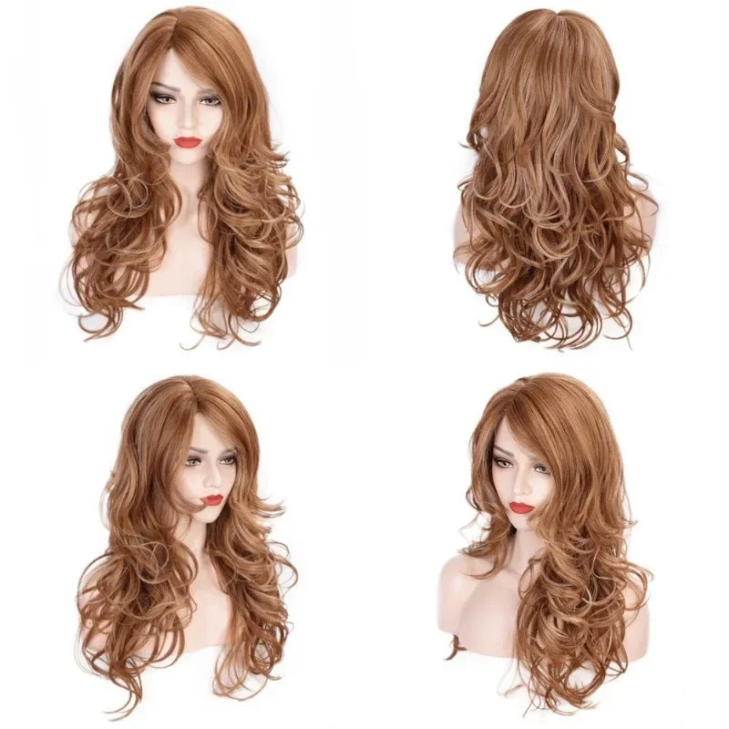 Wigs for Woman Wine Red Gold Curly Fashion Hairstyle High-temperature Silk Bar Appointment Festival Party Daily Wear Full Wig