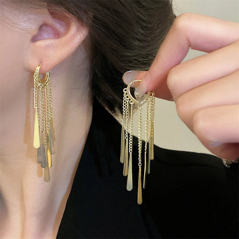 925 Sterling Silver Long Tassel Earrings Luxury Ear Hoop for lady