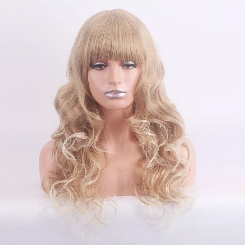 Wigs for Woman Wine Red Gold Curly Fashion Hairstyle High-temperature Silk Bar Appointment Festival Party Daily Wear Full Wig