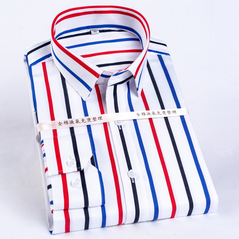 Mens Color Block Striped Wrinkle-Resistant