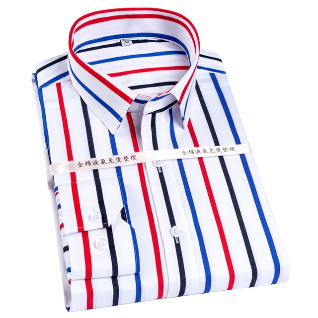 Mens Color Block Striped Wrinkle-Resistant
