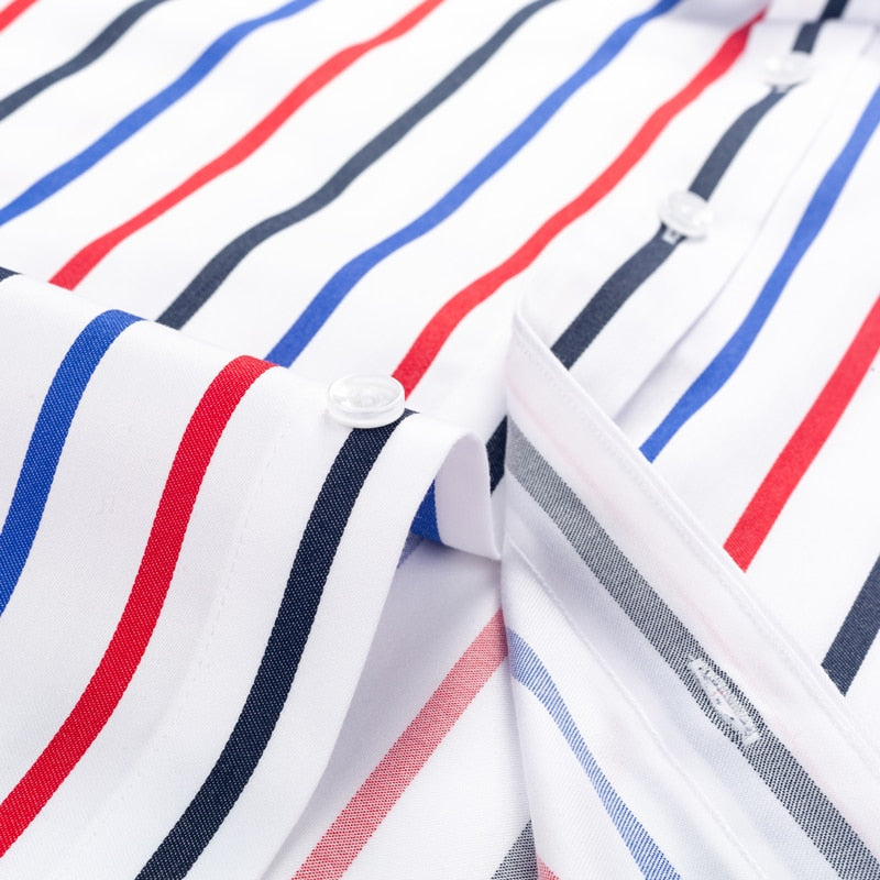 Mens Color Block Striped Wrinkle-Resistant
