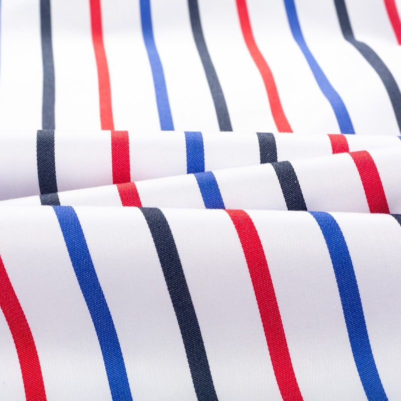 Mens Color Block Striped Wrinkle-Resistant