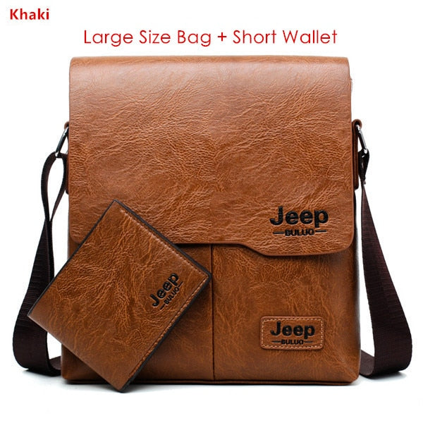 Men's Leather Messenger Shoulder Bags Business 2 piece