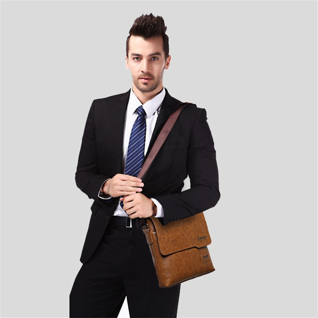 Men's Leather Messenger Shoulder Bags Business 2 piece