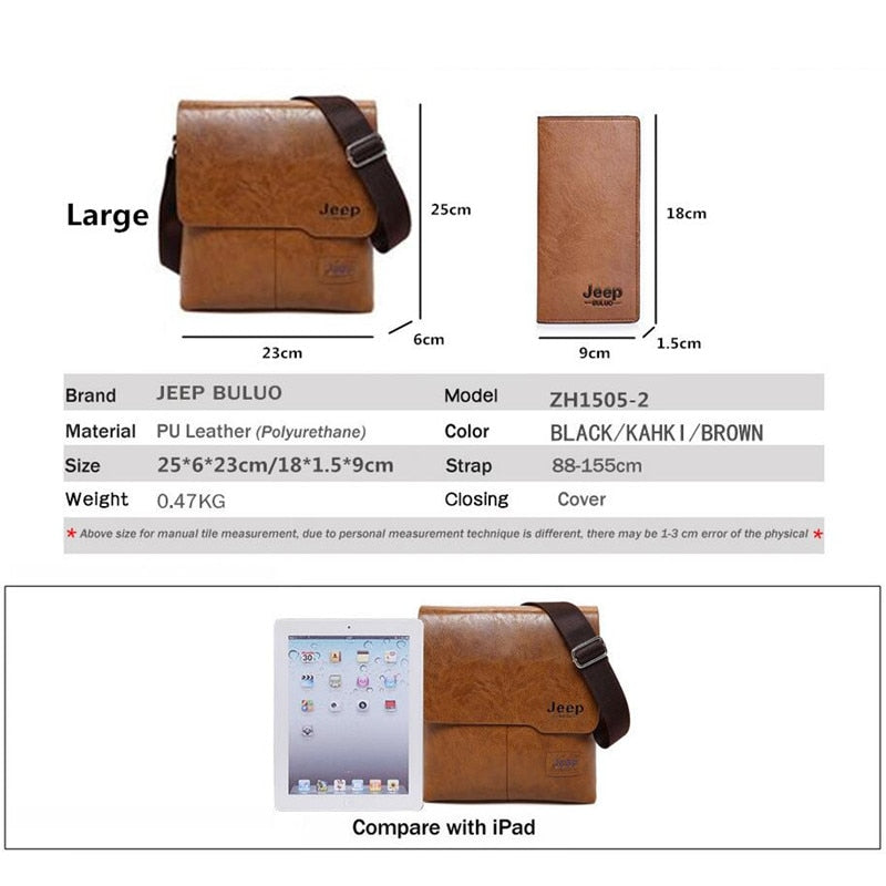 Men's Leather Messenger Shoulder Bags Business 2 piece