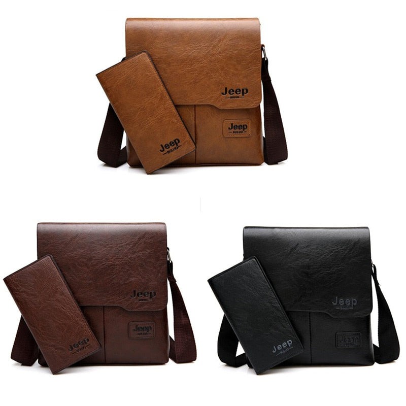 Men's Leather Messenger Shoulder Bags Business 2 piece