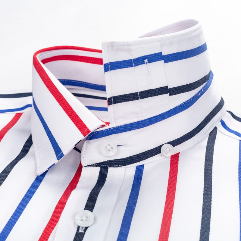 Mens Color Block Striped Wrinkle-Resistant