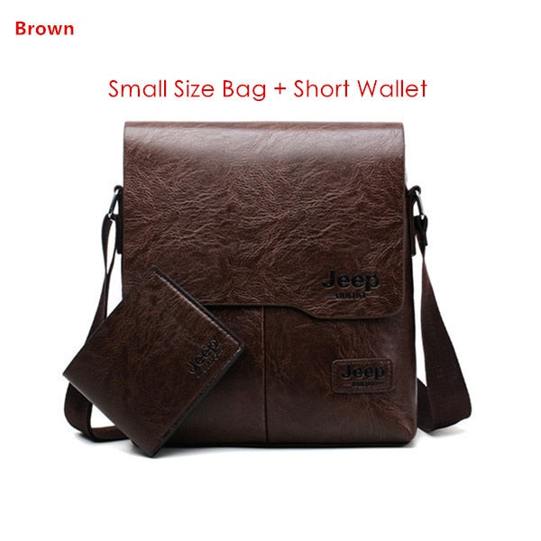 Men's Leather Messenger Shoulder Bags Business 2 piece