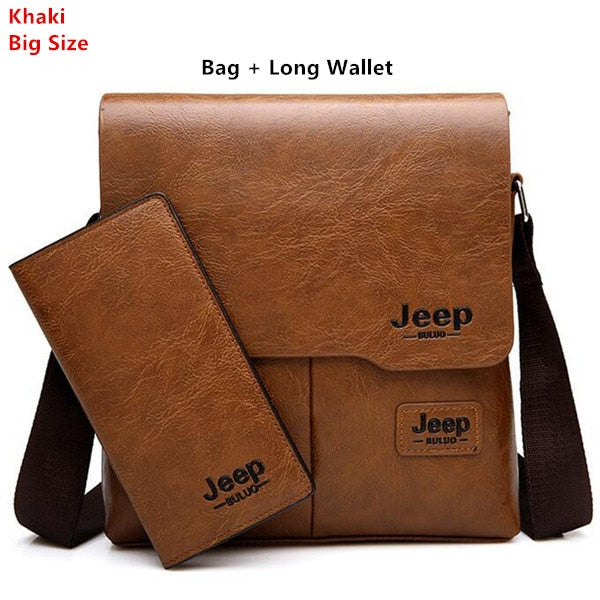 Men's Leather Messenger Shoulder Bags Business 2 piece