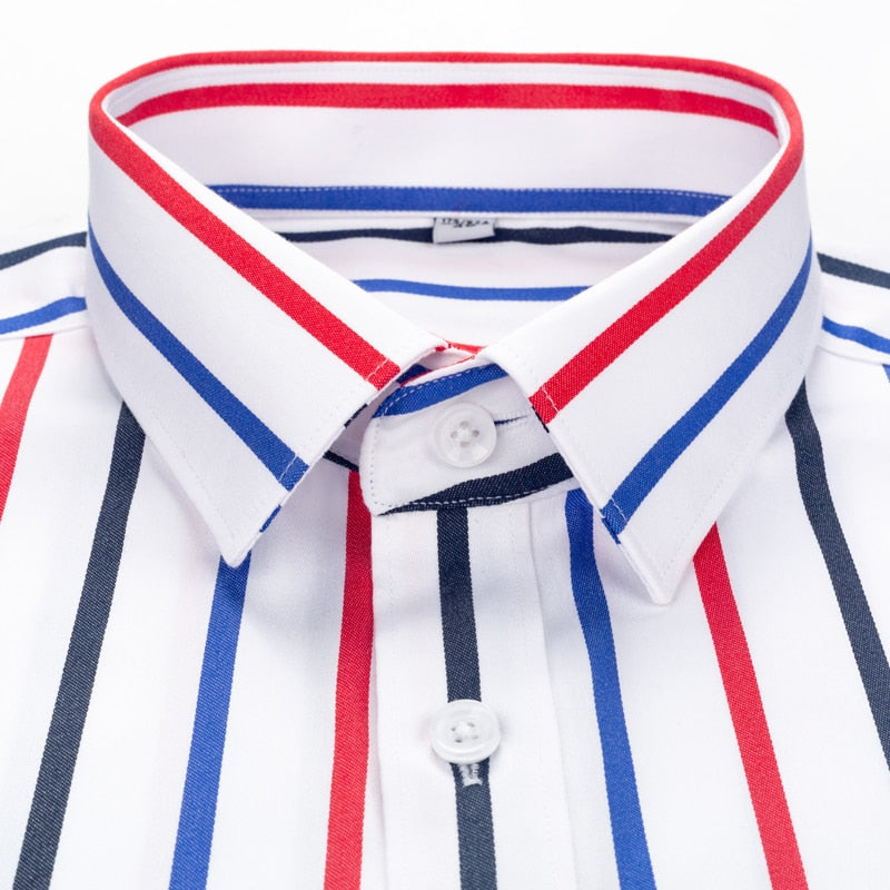 Mens Color Block Striped Wrinkle-Resistant