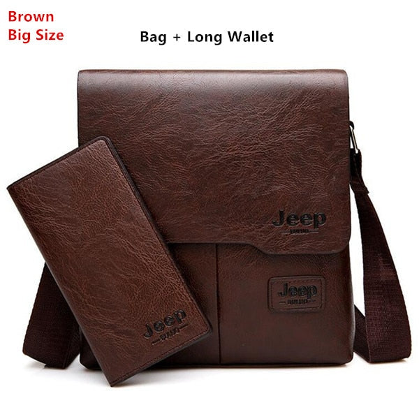 Men's Leather Messenger Shoulder Bags Business 2 piece