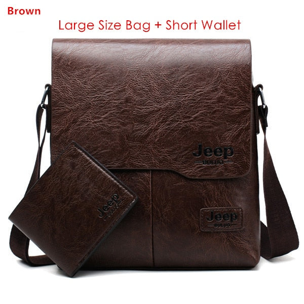 Men's Leather Messenger Shoulder Bags Business 2 piece