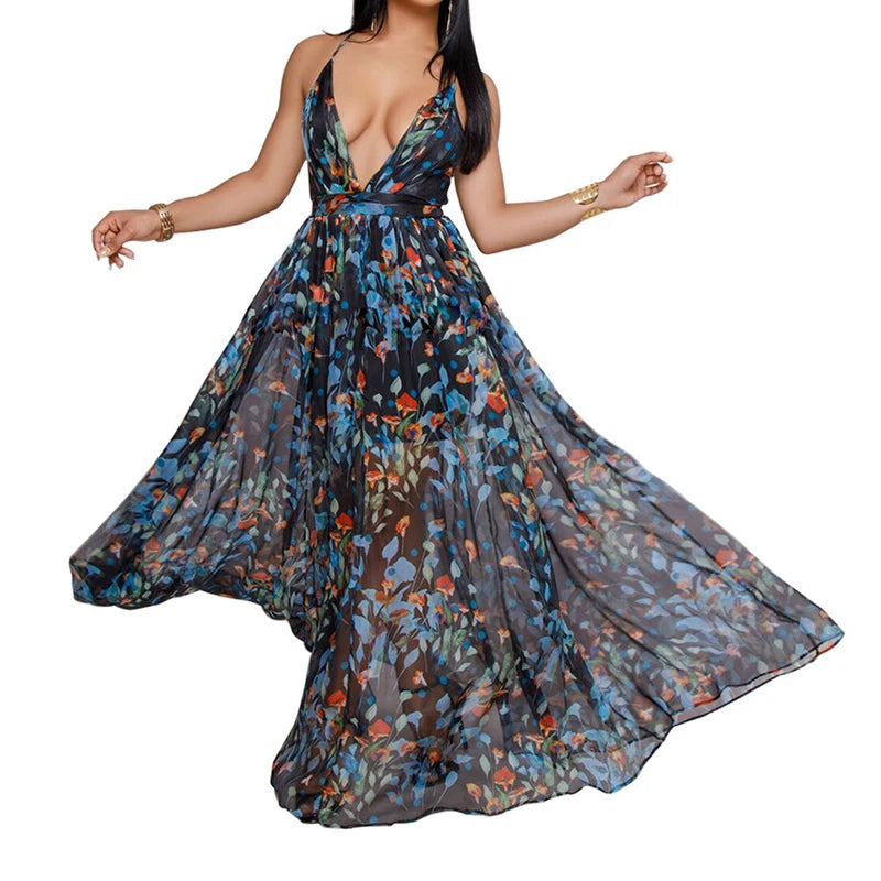 Women Summer Sexy Maxi Boho Style Print Party Dress