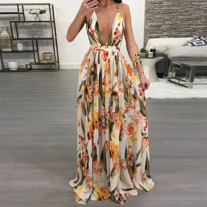 Women Summer Sexy Maxi Boho Style Print Party Dress