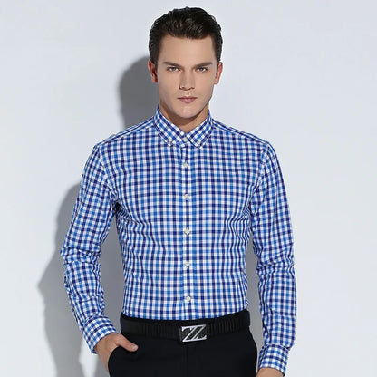 Fashion Plaid Cotton Shirts Men Long Sleeve Button Down