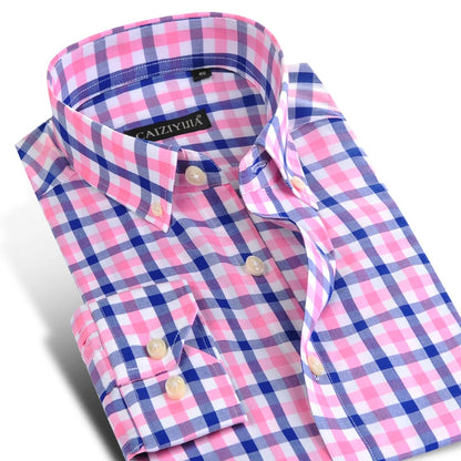 Fashion Plaid Cotton Shirts Men Long Sleeve Button Down