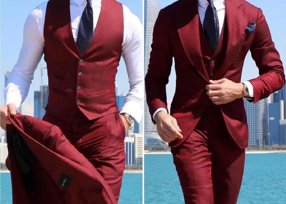 Classy Wedding Tuxedos Suits Slim Fit Bridegroom For Men's 3 Pieces Groomsmen