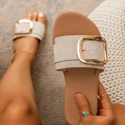 Beach Summer  One-word Buckle Slippers Women Leopard Print
