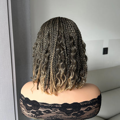 Short Braided Wig With Free Tress Box Braid Bob Wigs For Women's