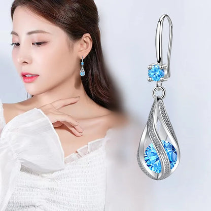 Hot shining 925 Sterling silver fine blue Crystal earrings for lady