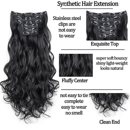 WIGSIN 24Inch Synthetic  Long Wavy Curly Clip-In Hair Extensions Hairpieces Daily Hair Accessories for Women