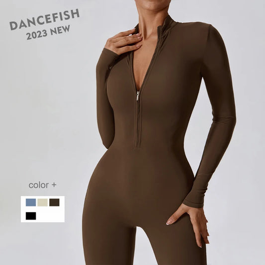 DANCEFISH 2023 Women Zipper Nude Long Sleeve High Intensity