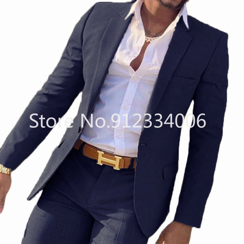 2 Pieces Beige Suit for Men Slim Fit Wedding Groom Tuxedo