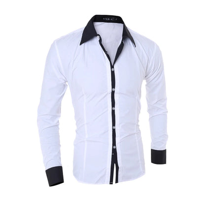 Men's Stripes Shirts Long Sleeved Slim White Social