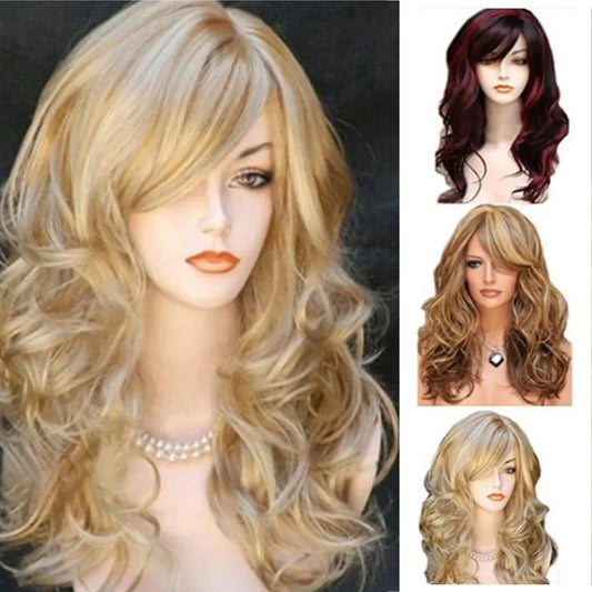 Wigs for Woman Wine Red Gold Curly Fashion Hairstyle High-temperature Silk Bar Appointment Festival Party Daily Wear Full Wig