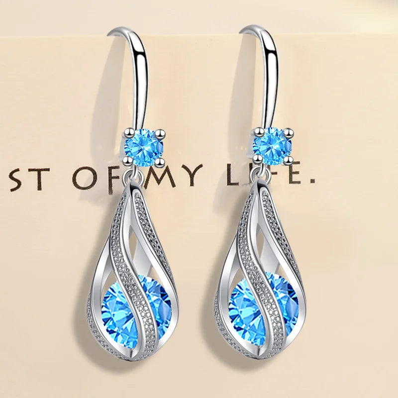 Hot shining 925 Sterling silver fine blue Crystal earrings for lady