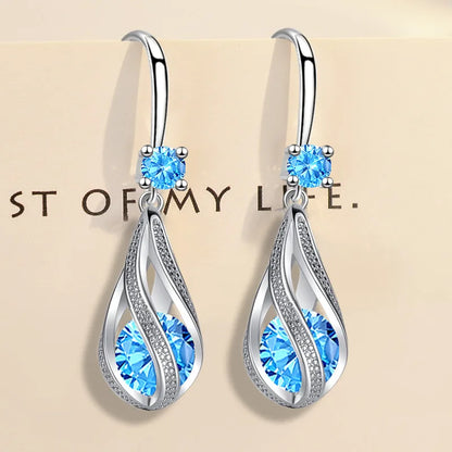 Hot shining 925 Sterling silver fine blue Crystal earrings for lady