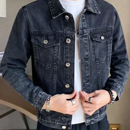 Men Black Autumn Denim Jackets Man High Quality Winter