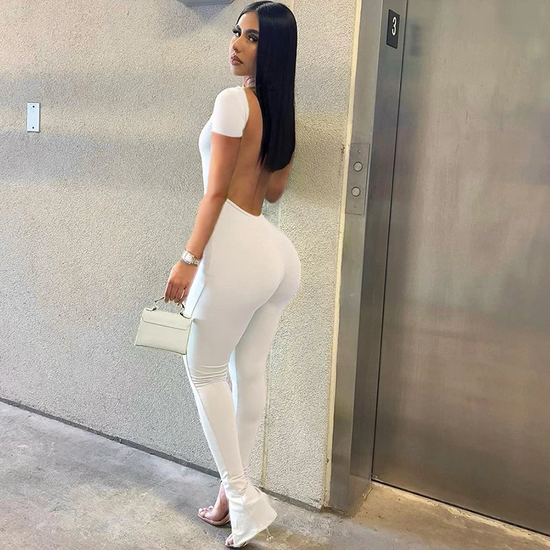 Women Solid Bodycon Backless Jumpsuit Sexy Summer Rompers