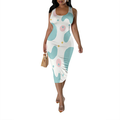 Women's Casual Summer Dress  Printed Shoulder Strap Dress Tight Fitting