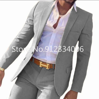 2 Pieces Beige Suit for Men Slim Fit Wedding Groom Tuxedo