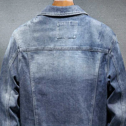 Men Jeans Coats Blue Ripped Men's Denim Jacket Wide Shoulders