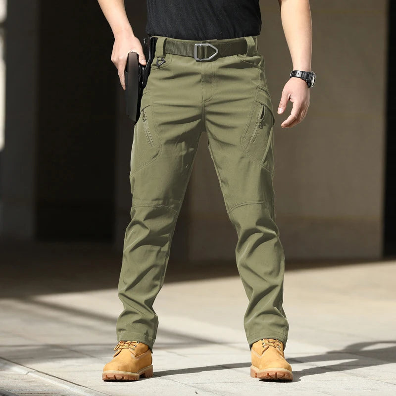 Army Style Camouflage Print Slim Fit Pants Men Fall Leisure Pockets Stretch