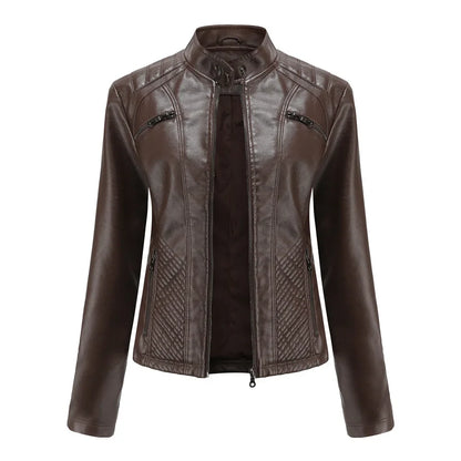 Women's Coat Fashion Trend Simple Autumn Winter Analog Collar Zipper PU Leather Motorcycle Jacket for Women