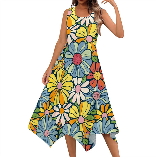 Women Summer Casual Loose Soft Dresses Crewneck Short Sleeve 60's Retro Beach Dress